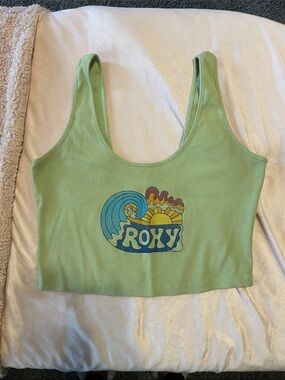Roxy Light Green Ribbed Wave Crop tank Top